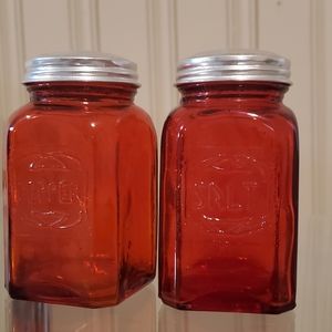 Vintage red glass salt and pepper shakers